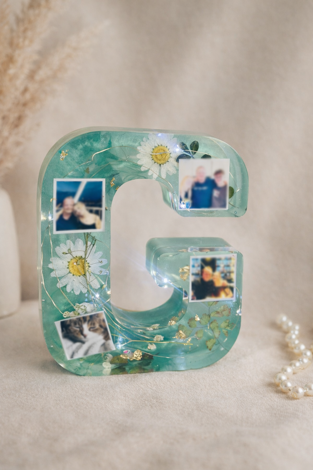 Personalised Resin Letter with Photos & Flowers