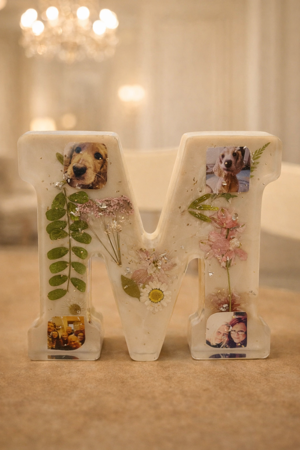 Personalised Resin Letter with Photos & Flowers