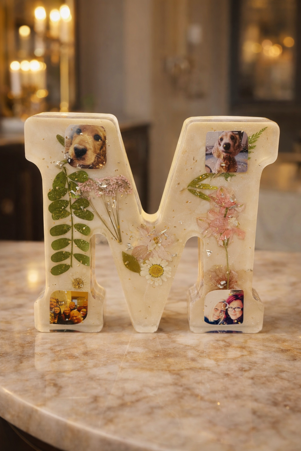 Personalised Resin Letter with Photos & Flowers