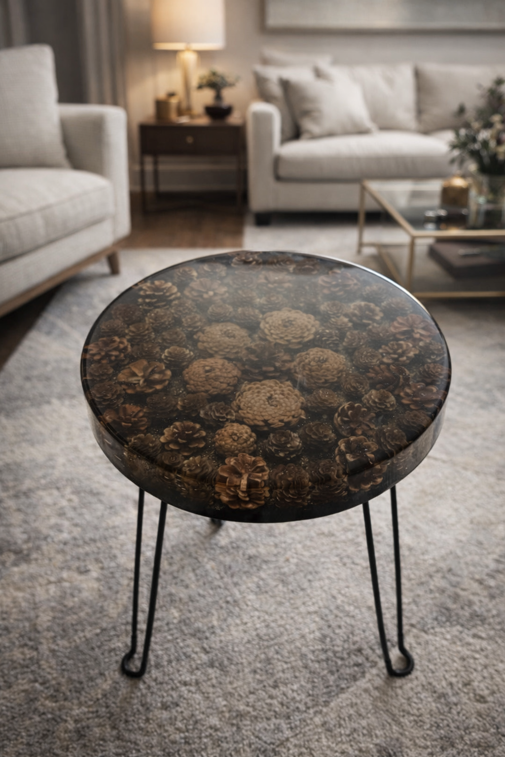 Pine Cone Resin Side Table